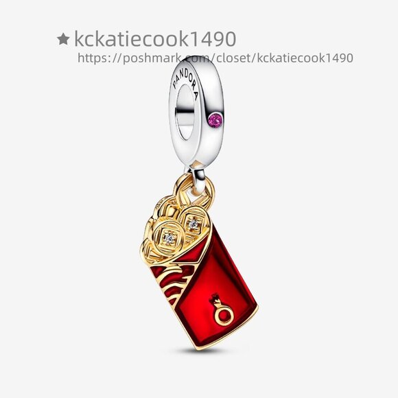 Pandora Two-tone Red Envelope Dangle Charm - Picture 1 of 4